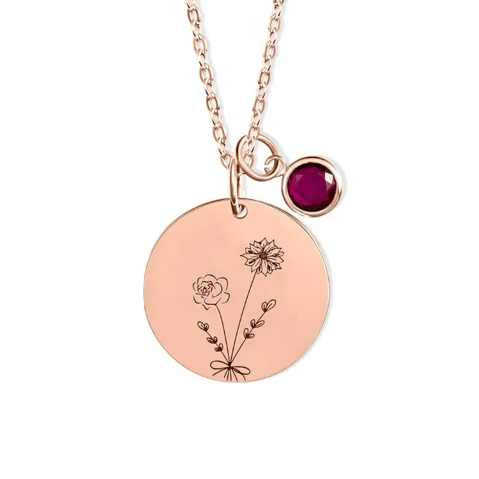 Personalized Family Birth Flower Bouquet Necklace - Custom Engraved Birth Month Flowers & Birthstones - Ideal Mother's Day Gift for Mom - Belbren