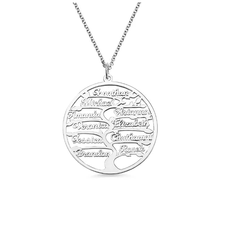 Personalized Family Tree Necklace - Custom 1-13 Names Pendant for Mothers and Grandmothers, 925 Sterling Silver Tree of Life Family Jewelry - Belbren