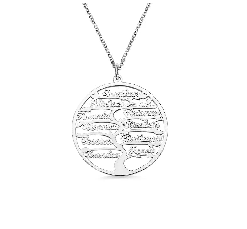 Personalized Family Tree Necklace - Custom 1-13 Names Pendant for Mothers and Grandmothers, 925 Sterling Silver Tree of Life Family Jewelry - Belbren