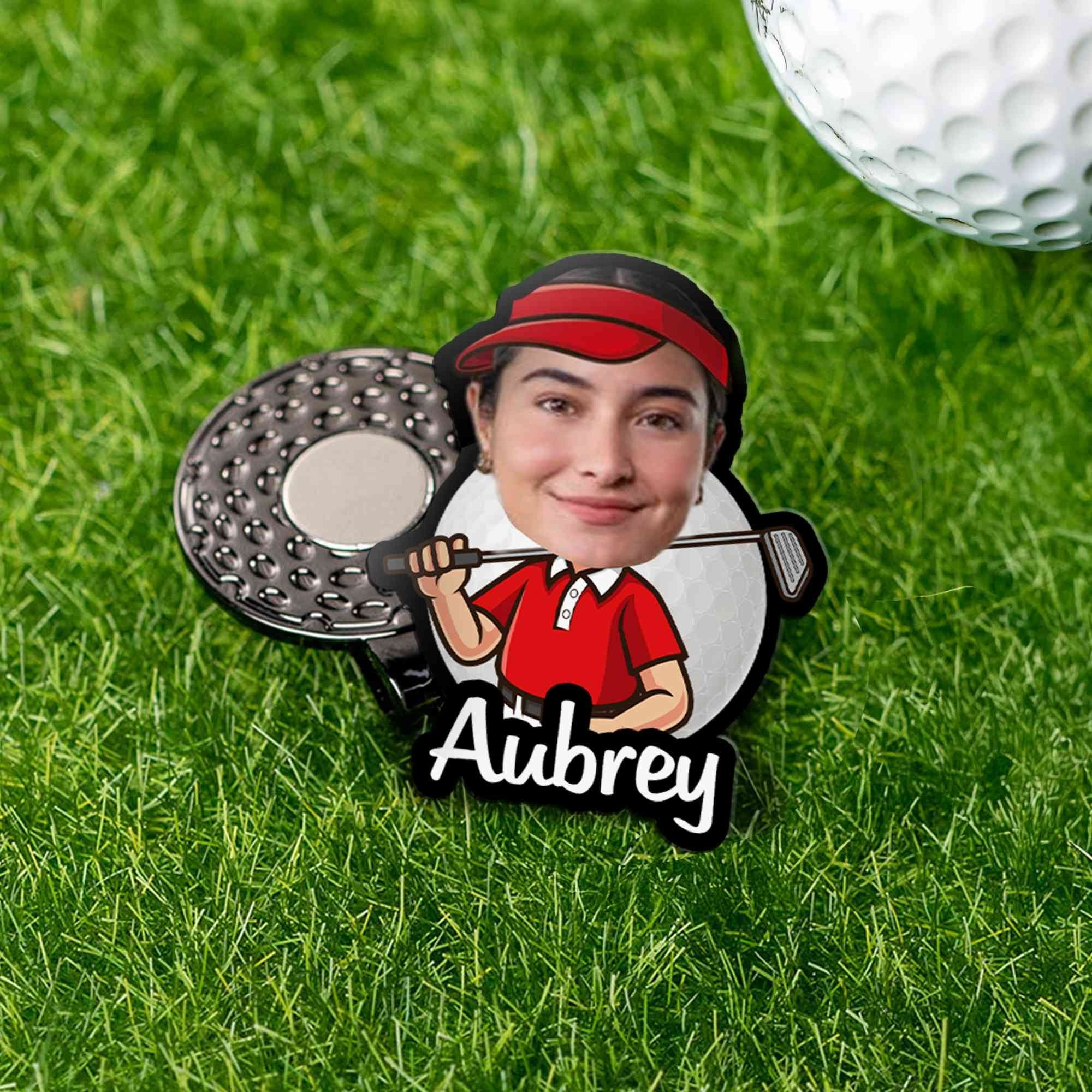 Personalized Aubrey photo cartoon golf ball marker with custom name