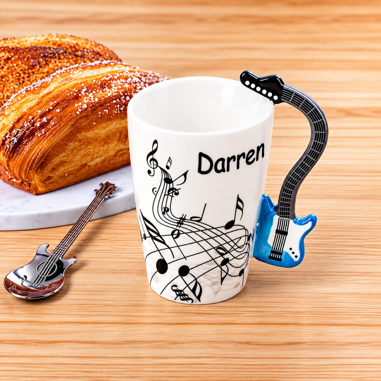 Personalised guitar handle ceramic coffee mug with custom name