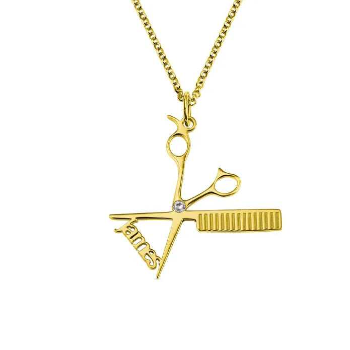 Personalized Hairdresser Name Necklace - Custom Scissors and Comb Pendant Jewelry for Hairstylists and Barbers - Unique Gift for Hair Professionals - Belbren
