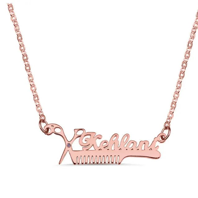 Personalized Hairdresser Name Necklace - Custom Scissors and Comb Pendant Jewelry for Hairstylists and Barbers - Unique Gift for Hair Professionals - Belbren