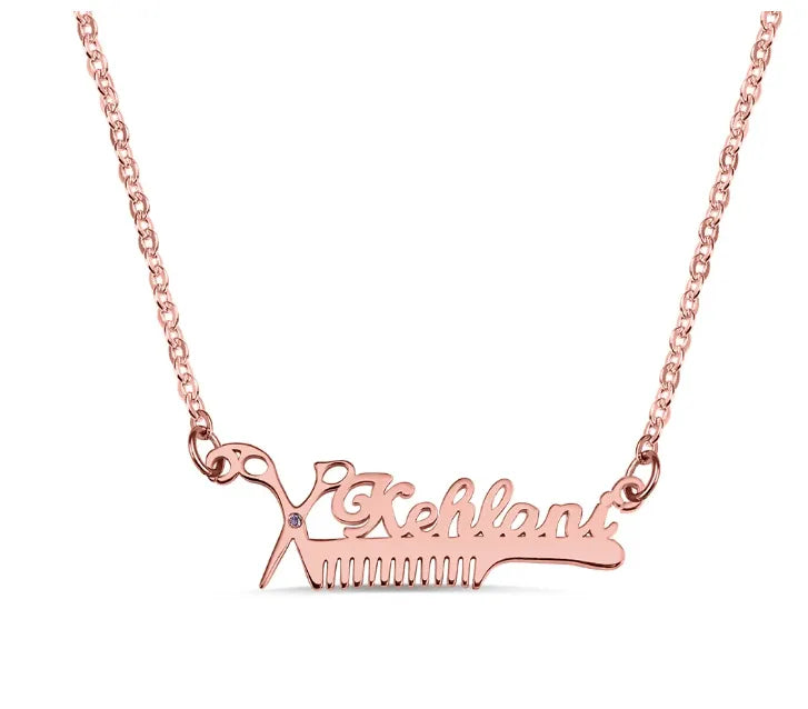 Personalized Hairdresser Name Necklace - Custom Scissors and Comb Pendant Jewelry for Hairstylists and Barbers - Unique Gift for Hair Professionals - Belbren