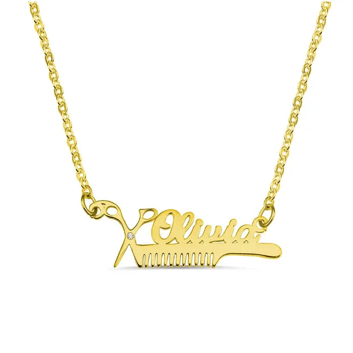 Personalized Hairdresser Name Necklace - Custom Scissors and Comb Pendant Jewelry for Hairstylists and Barbers - Unique Gift for Hair Professionals - Belbren