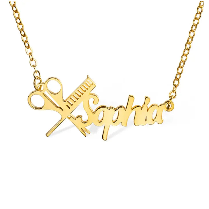 Personalized Hairdresser Scissors Comb Necklace - Custom Name Stylist Jewelry, Professional Hair Salon Gift, Durable & Stylish - Belbren