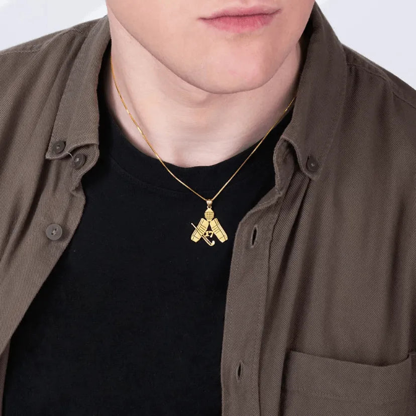 Personalized Hockey Goalie Necklace - Custom Engraved Name and Number Jewelry - Belbren
