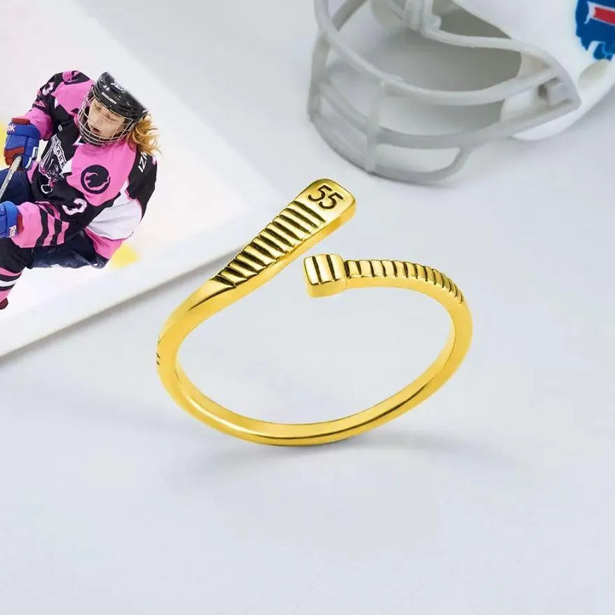Personalized Ice Hockey Stick Ring - Customizable Jewelry for Girls - Sterling Silver, Gold, Rose Gold Options - Belbren