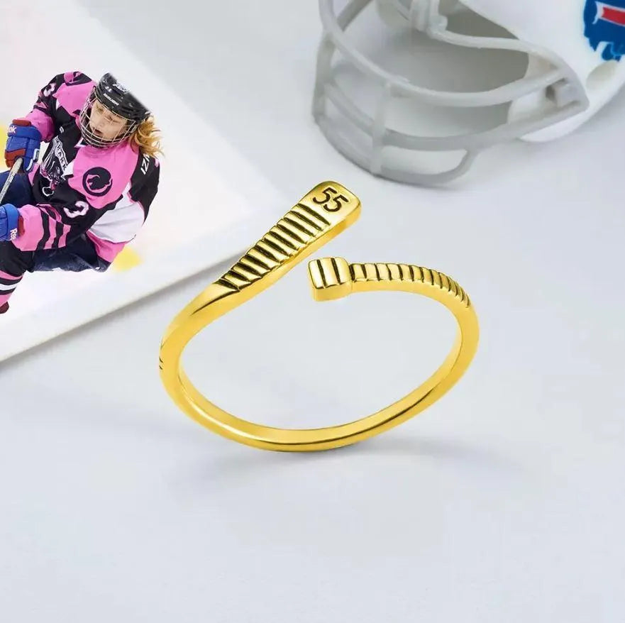 Personalized Ice Hockey Stick Ring - Customizable Jewelry for Girls - Sterling Silver, Gold, Rose Gold Options - Belbren