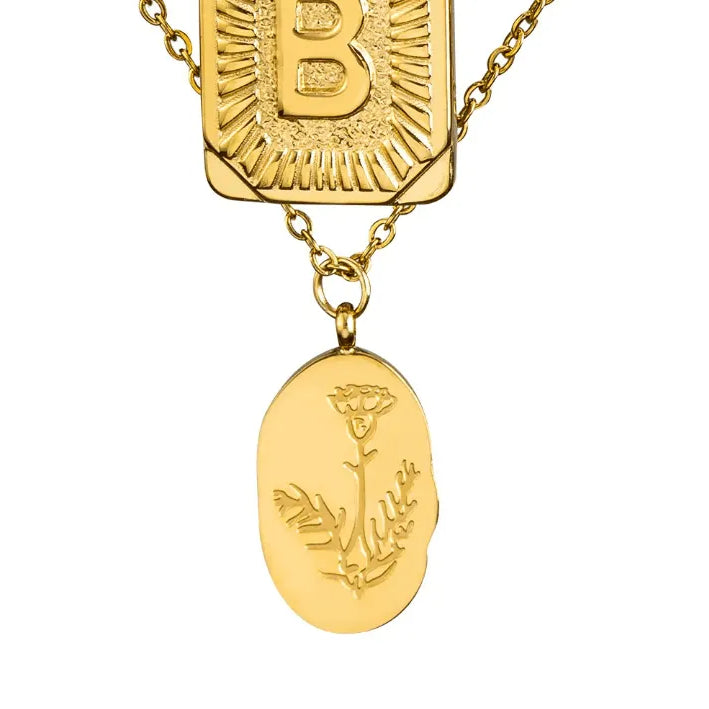 Personalized Initial Necklace with Birth Flower Charms - 3Pc Elegant Stacking Set Featuring Birthflower Design - Handcrafted Jewelry Gift - Belbren