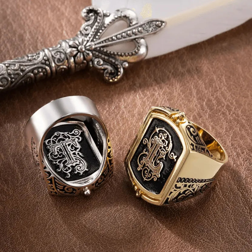 Personalized Men's Monogram Double Initial Flip Ring - Customizable Anxiety Relief Jewelry in Sterling Silver or Brass - Belbren