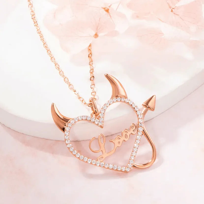 Personalized Name Necklace with Devil Heart Pendant – Custom Jewelry in Gold, Rose Gold, or Silver - Belbren