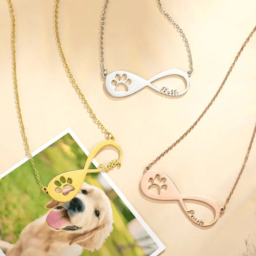 Personalized Pet Memorial Necklace – Infinity Symbol Custom Name Engraving, Hypoallergenic Stainless Steel – Thoughtful Sympathy Gift for Pet Loss - Belbren