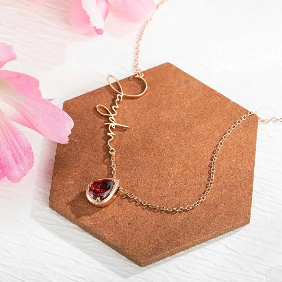 Personalized Sideways Name Necklace with Custom Birthstone - Engraved Minimalist Jewelry, Ideal for Mother’s Day, Christmas, Anniversaries - Belbren