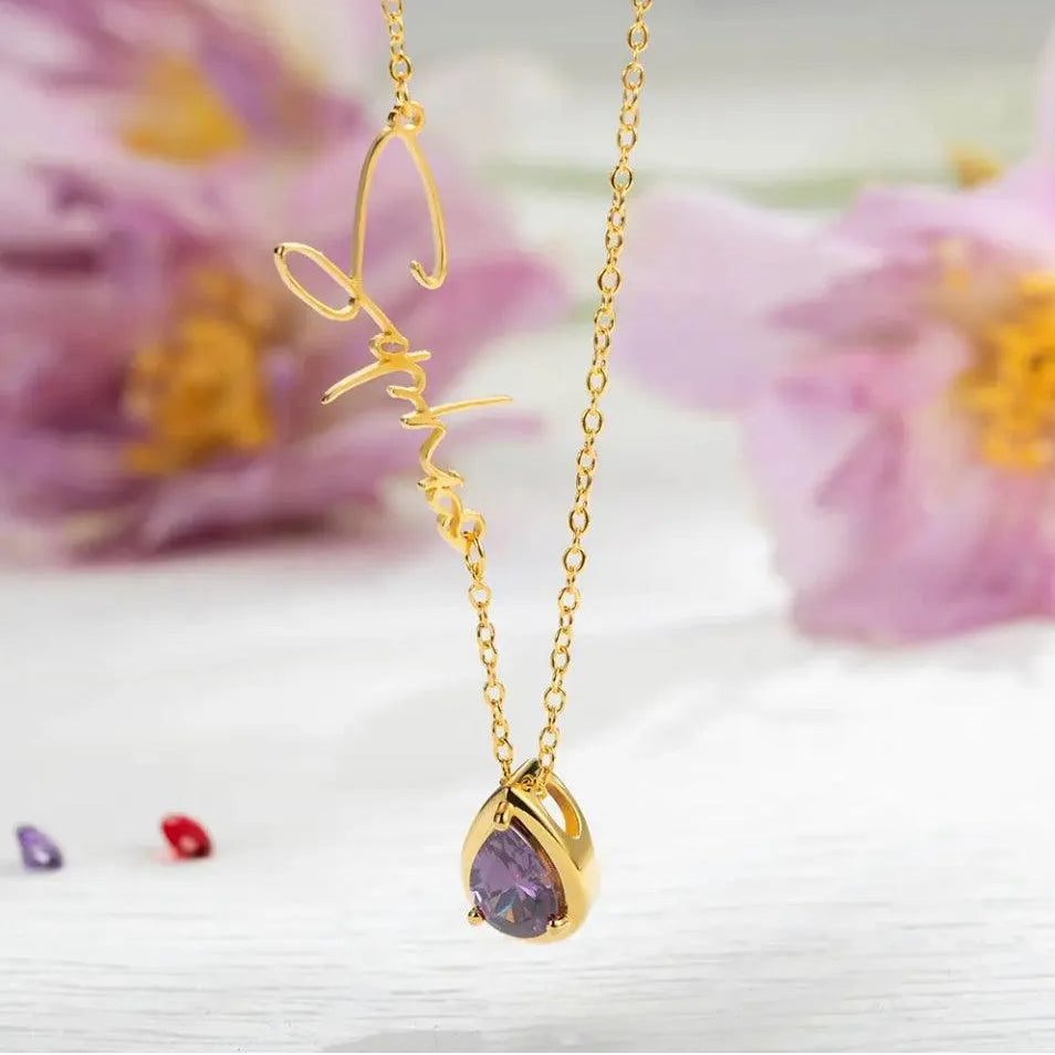 Personalized Sideways Name Necklace with Custom Birthstone - Engraved Minimalist Jewelry, Ideal for Mother’s Day, Christmas, Anniversaries - Belbren