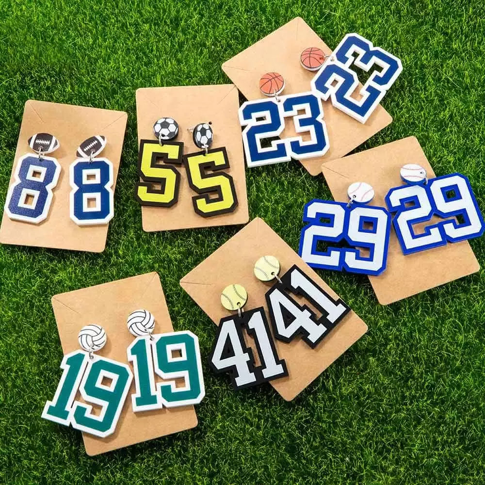 Custom sports number earrings for basketball soccer volleyball and football