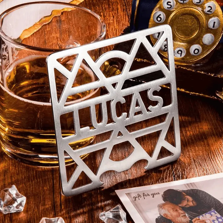 Personalized Stainless Steel Coaster with Integrated Bottle Opener - Custom Name Engraving Available - Belbren