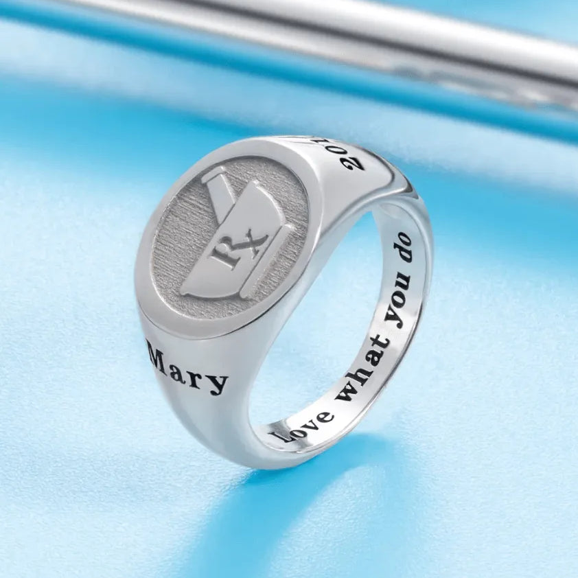 Personalized Sterling Silver Medical Signet Ring for Doctors, Nurses, Graduates - Customizable Healthcare Professional Gift - Belbren