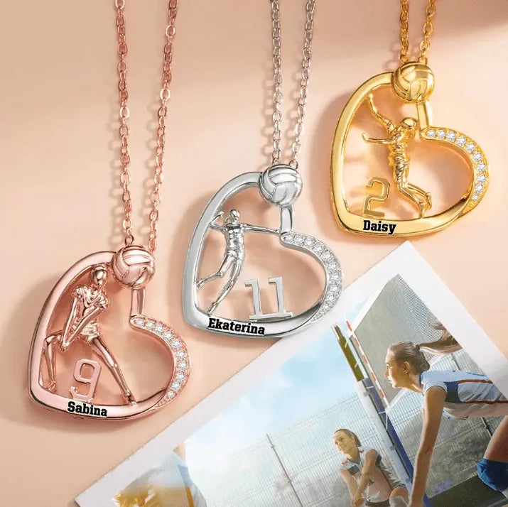 Custom Volleyball Heart Necklace Personalized Name Number Jewelry Belbren