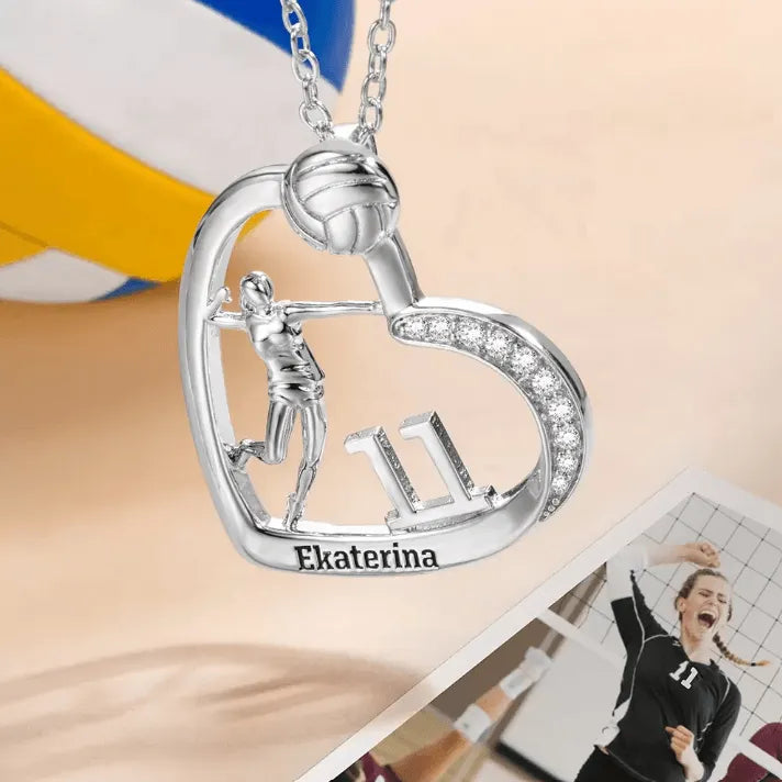 Personalized Volleyball Heart Necklace with Name & Number, Custom Sports Jewelry for Women, Volleyball Player Gift, Available in Silver, Gold, Rose Gold - Belbren