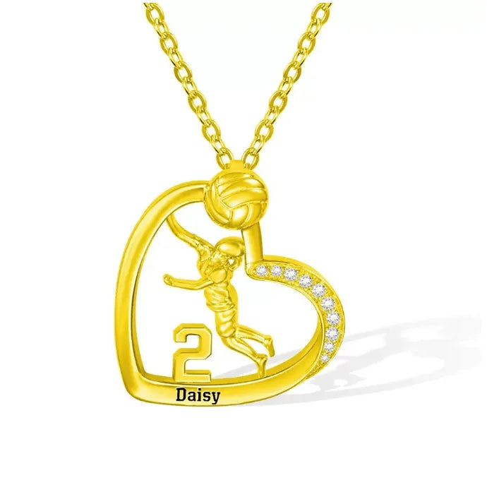 Personalized Volleyball Heart Necklace with Name & Number, Custom Sports Jewelry for Women, Volleyball Player Gift, Available in Silver, Gold, Rose Gold - Belbren
