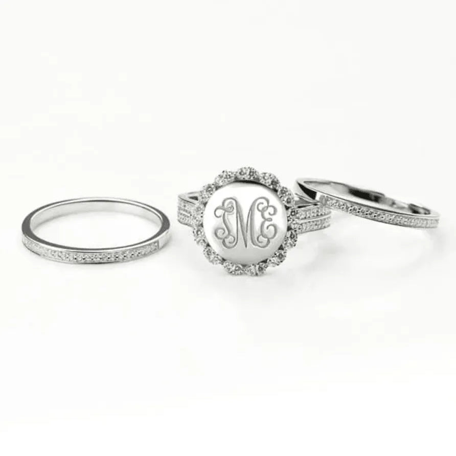 Sterling Silver Monogram Ring - Custom Initials, Stackable Design in Heart, Square, or Round - Elegant Women's Jewelry - Belbren