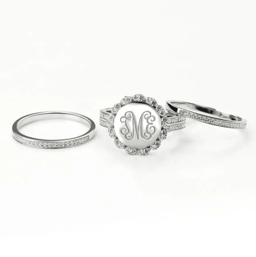 Sterling Silver Monogram Ring - Custom Initials, Stackable Design in Heart, Square, or Round - Elegant Women's Jewelry - Belbren