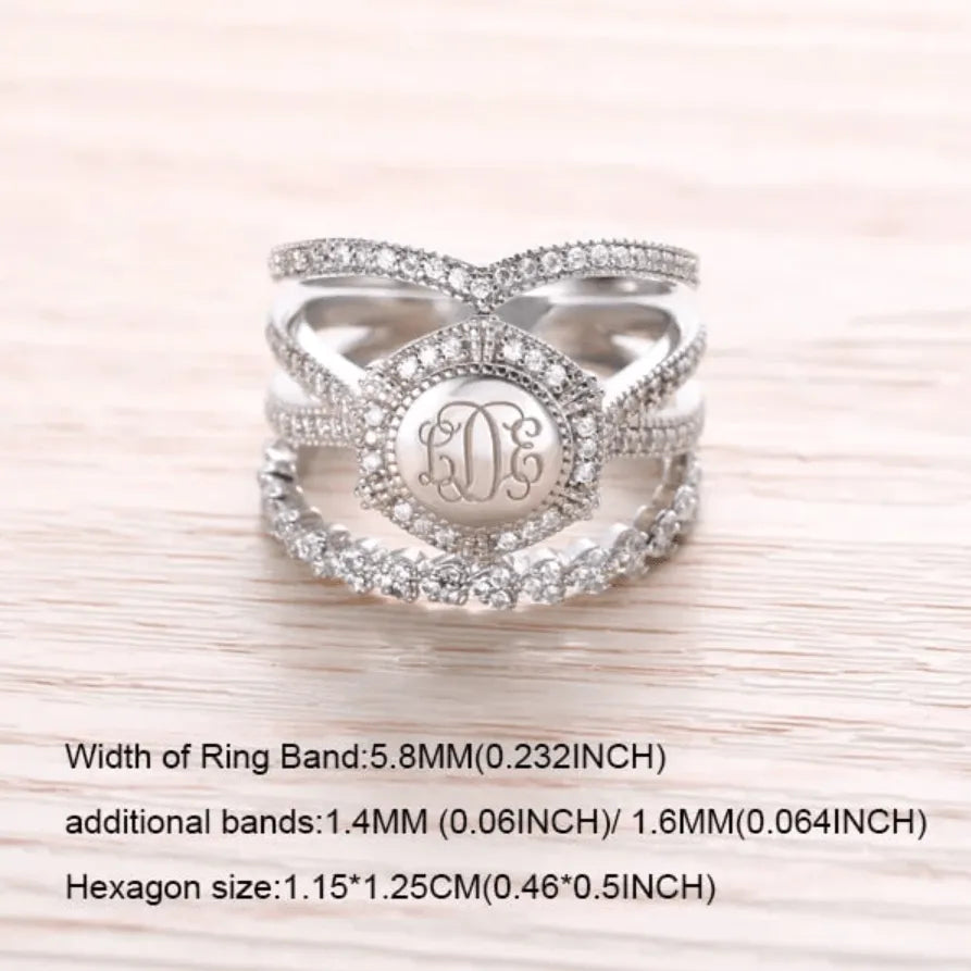 Sterling Silver Monogram Ring - Custom Initials, Stackable Design in Heart, Square, or Round - Elegant Women's Jewelry - Belbren