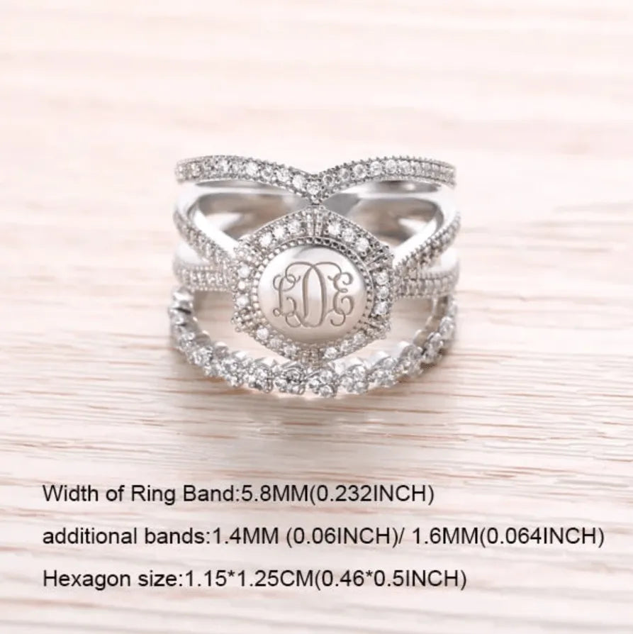 Sterling Silver Monogram Ring - Custom Initials, Stackable Design in Heart, Square, or Round - Elegant Women's Jewelry - Belbren