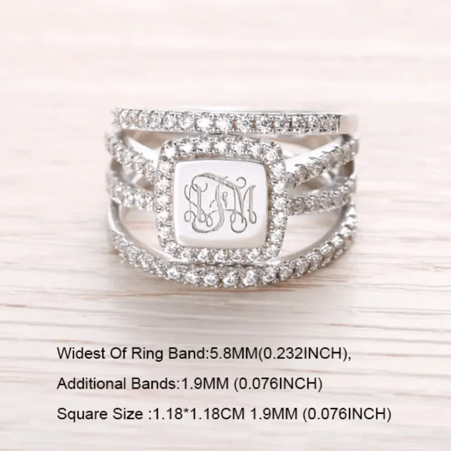 Sterling Silver Monogram Ring - Custom Initials, Stackable Design in Heart, Square, or Round - Elegant Women's Jewelry - Belbren