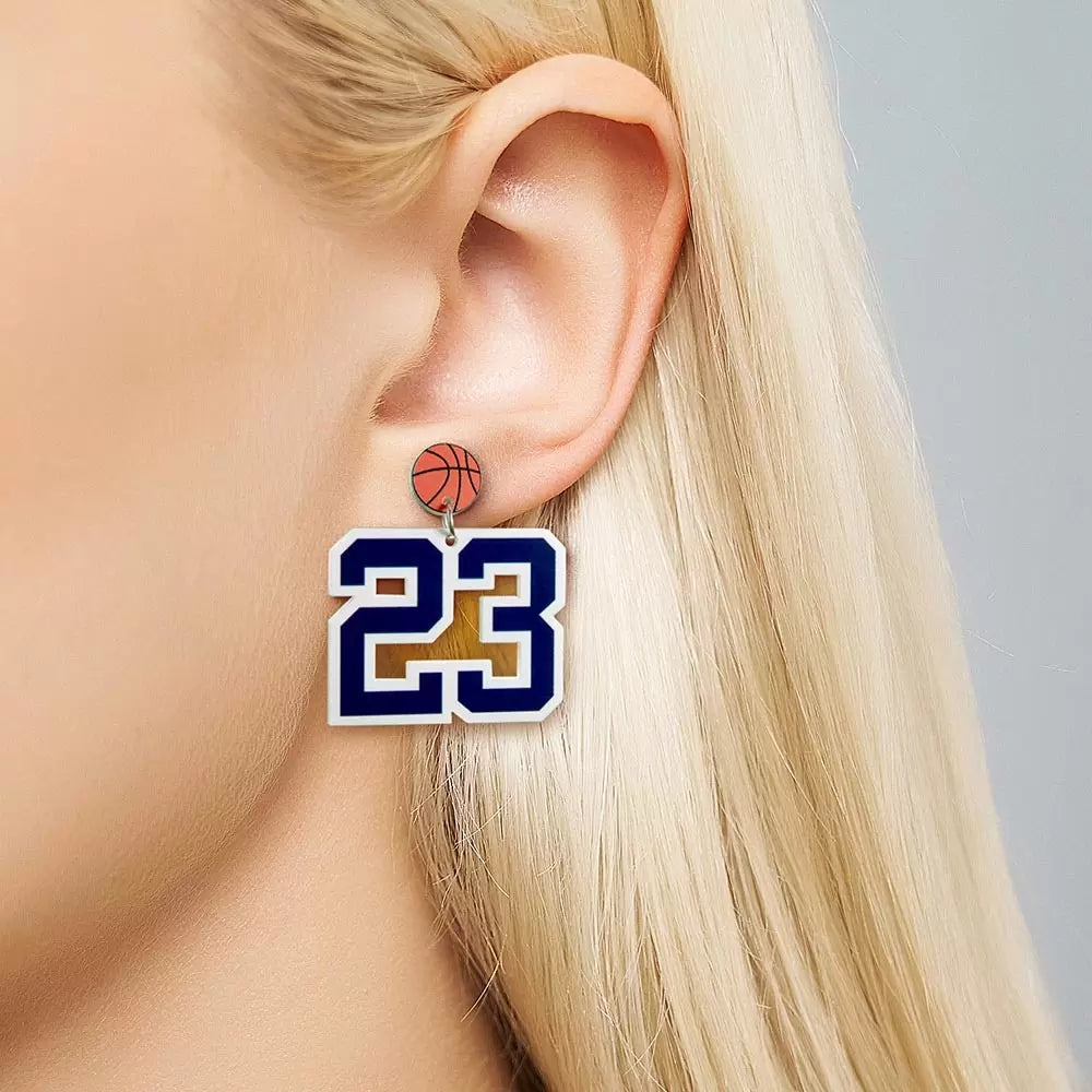 Custom basketball player number 23 earring in blue and white