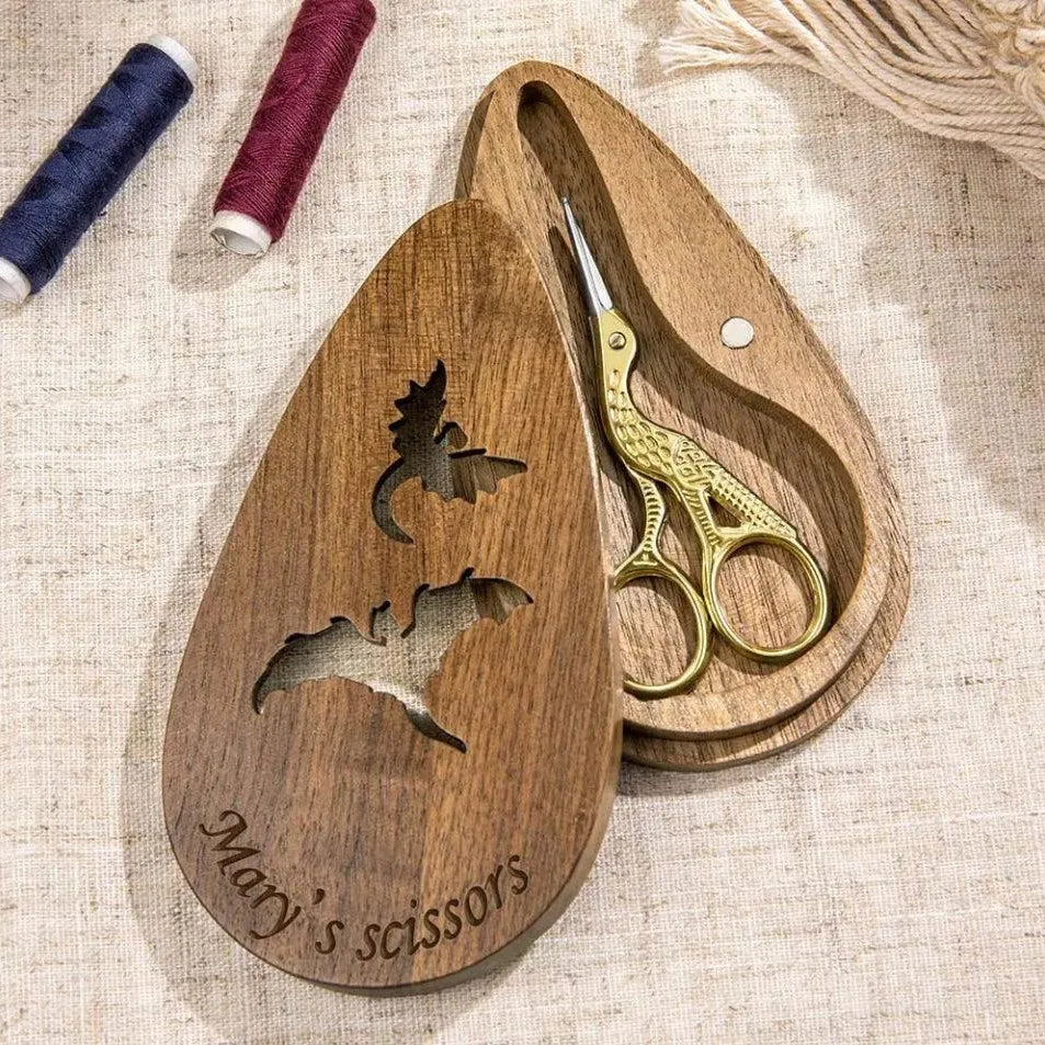 Vintage European/Stork Embroidery Scissors with Custom Engraved Wooden Box - Precision Sewing Tool for Crafters and DIY - Belbren
