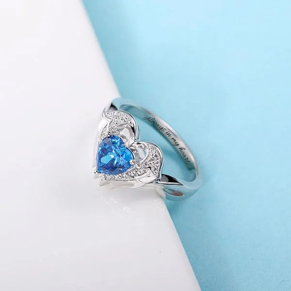 925 Sterling Silver Angel Wing Ring with Customizable Heart-Shaped Birthstone and Personalized Engraving - Belbren