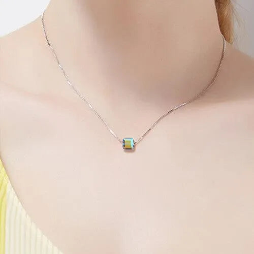 Aurora Borealis Crystal Cube Necklace - Swarovski Opalescent Good Luck Charm Jewelry for Women - Belbren