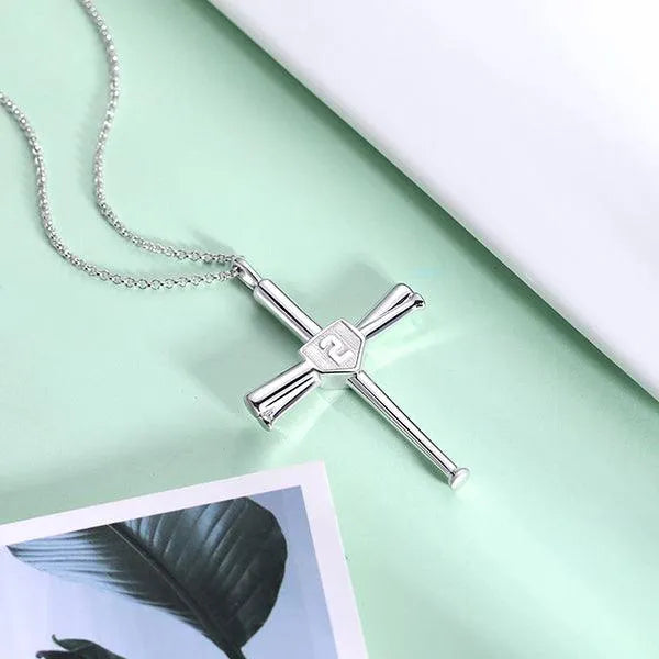 Baseball Bat Pendant Necklace with Custom Initial and Number in Sterling Silver or Gold Plated - Belbren