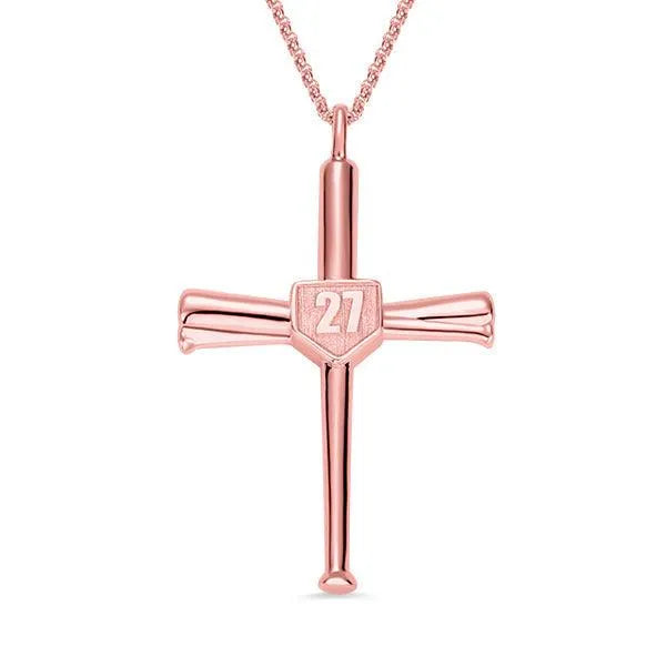 Baseball Bat Pendant Necklace with Custom Initial and Number in Sterling Silver or Gold Plated - Belbren