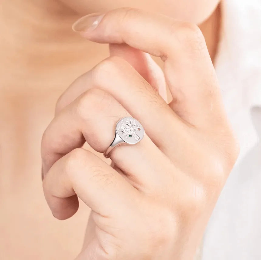 Custom Birthstone Family Tree Signet Ring - Tree of Life Gift for Mom - Personalized Heritage Jewelry - Belbren