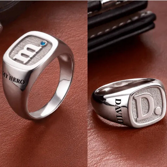 Custom Engraved 925 Sterling Silver Initial Signet Ring - Personalized Monogram for Men & Women, Ideal Graduation Gift - Belbren