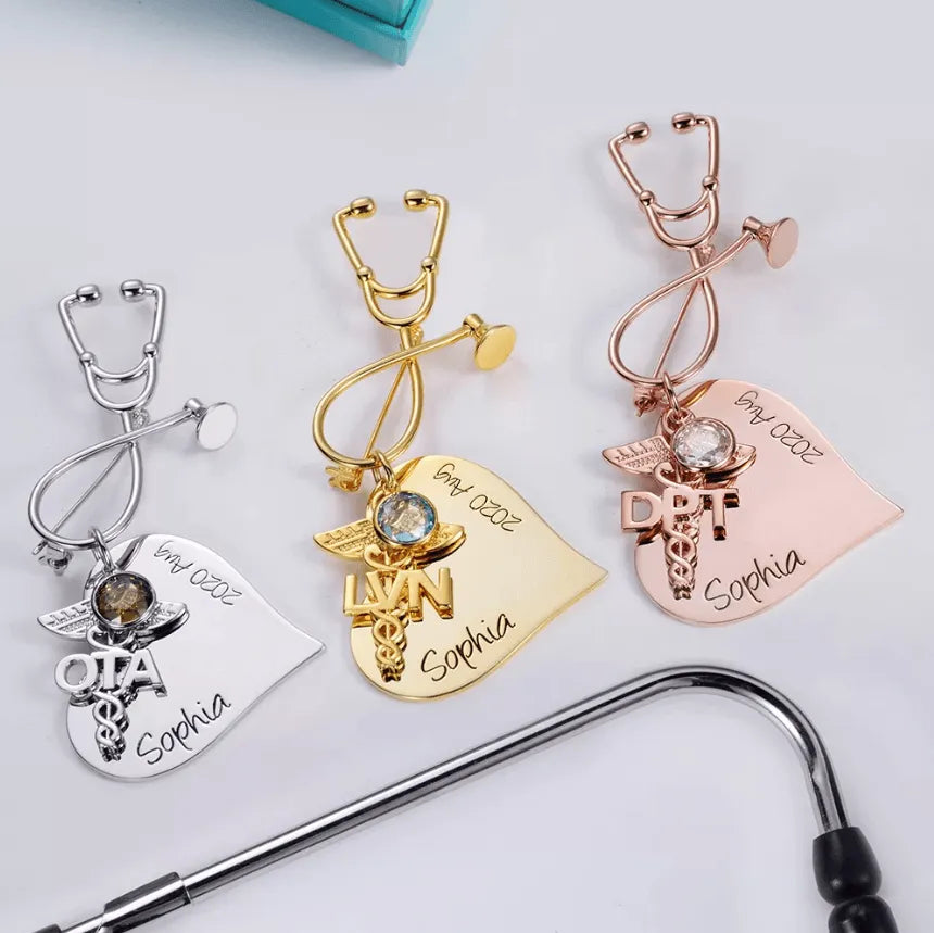 Custom Engraved Nursing Pin with Stethoscope Design - Graduation Gift - Personalized Nurse Pinning Ceremony Brooch - Belbren