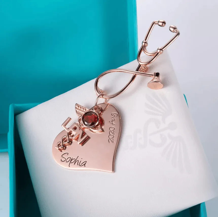 Custom Engraved Nursing Pin with Stethoscope Design - Graduation Gift - Personalized Nurse Pinning Ceremony Brooch - Belbren