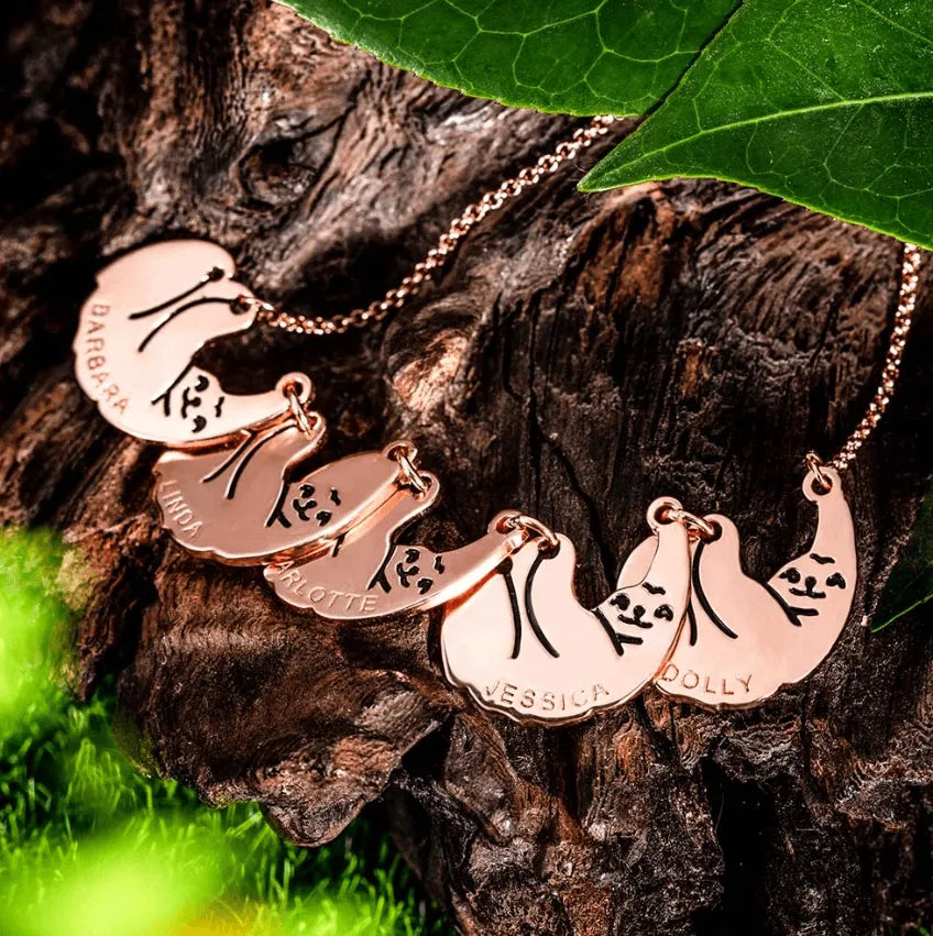 Custom Engraved Sloth Family Necklace - Personalized Mother & Baby Pendant - Silver Sloth Jewelry - Mother's Day & Animal Lover Gift - Belbren