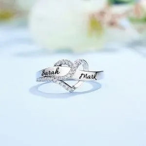 Custom Engraved Two-Name Infinity Heart Ring in Sterling Silver with Sparkling Cubic Zirconia - Belbren