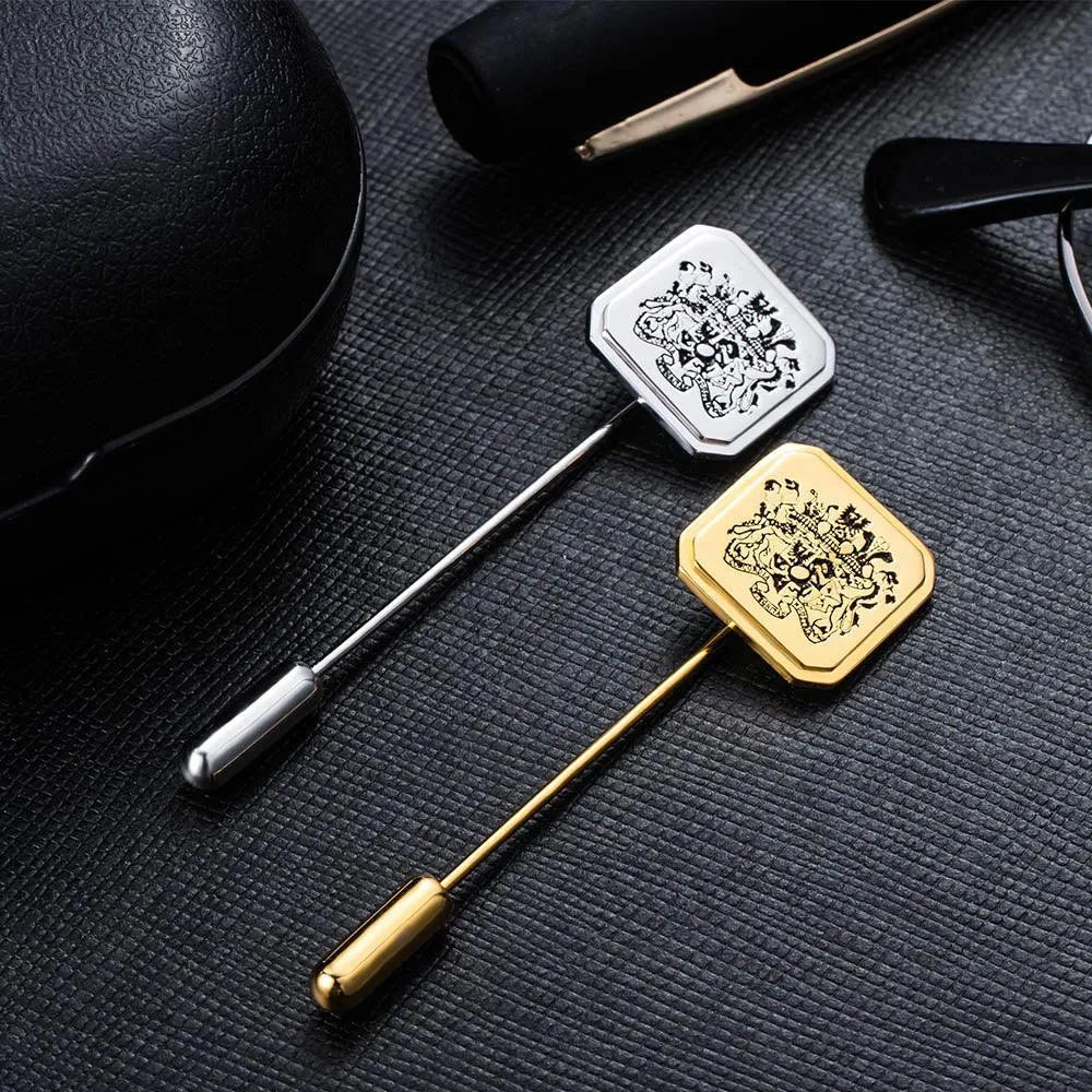 Custom Family Crest Lapel Pin - Personalized Coat of Arms Heritage Emblem - Available in Silver and Gold - Belbren