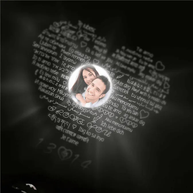 Custom Heart Projection Necklace - "I Love You" in 100 Languages with Photo - Belbren