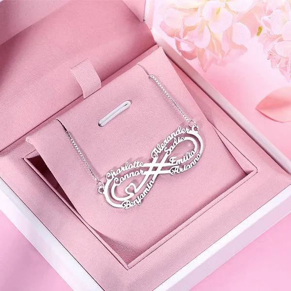 Custom Infinity Necklace for Mom & Grandma - Engrave 7 Names in Silver, Gold, Rose Gold - Belbren