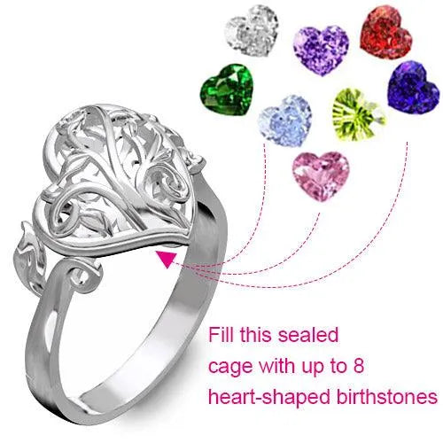Customizable Family Tree Heart Ring with Birthstones - Platinum, Gold, Rose Gold Plated - Ideal Gift for Mothers - Belbren