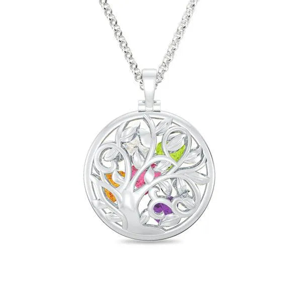 Customizable Round Cage Family Tree Birthstone Necklace - Perfect for Mothers, Grandmothers, and Family Celebrations - Belbren