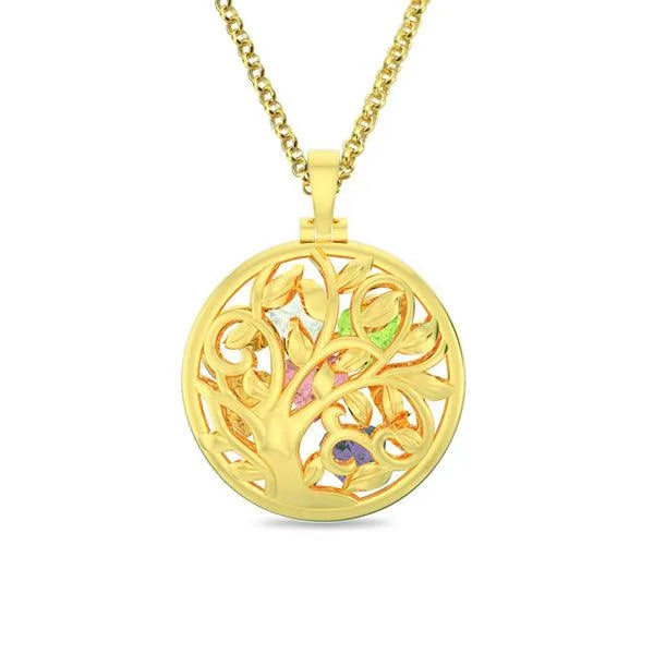 Customizable Round Cage Family Tree Birthstone Necklace - Perfect for Mothers, Grandmothers, and Family Celebrations - Belbren
