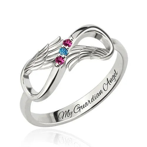 Customized Angel Wing Infinity Birthstone Ring - Eternal Guardian Jewelry for Women & Mothers - Perfect Family Gift - Belbren