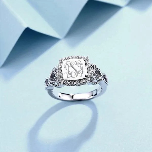 Elegant Custom Monogram Ring - Personalized Jewelry for Women, Polished Sterling Silver with Intricate Initial Patterns - Belbren
